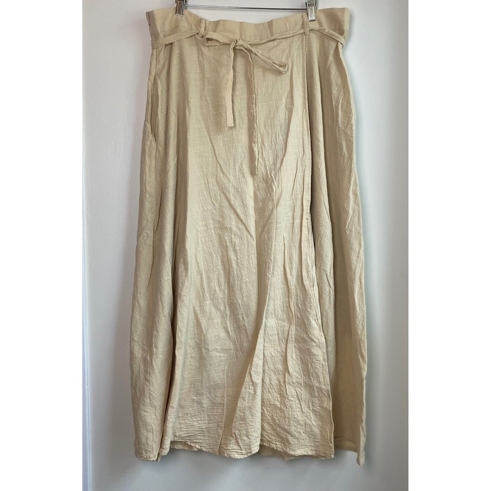 Linen Blend Maxi Skirt Women 4XL Beige Tie Waist Coastal Grandma Boho Lagenlook
